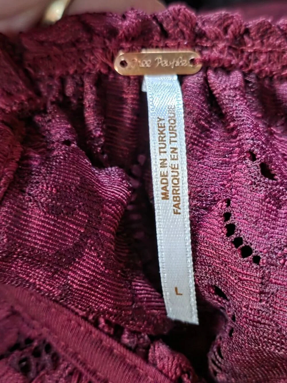 EUC FREE PEOPLE (LG) OLIVIA Wine Lace/Sheer Balloon Sleeve Blouse